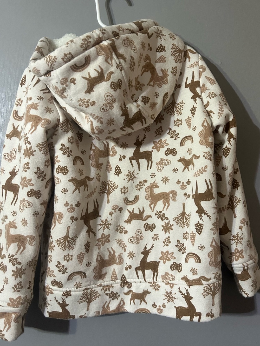wonder nation Cream & Brown Woodland Hooded Fleece Jacket Girls S 6/7 - Picture 3 of 7